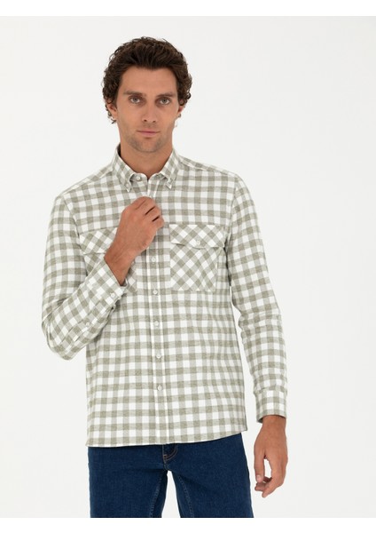 Erkek Haki Regular Fit Uzun Kollu Gömlek 50272920-VR027 modelleri