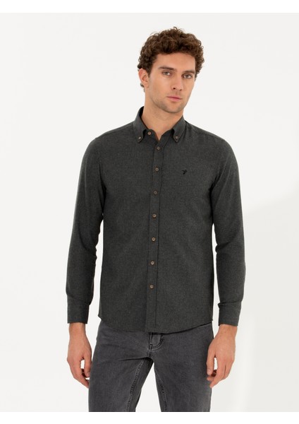 Erkek Siyah Slim Fit Uzun Kollu Gömlek 50256919-VR046