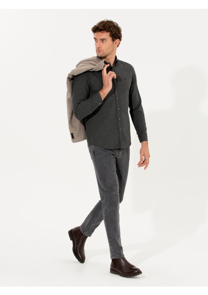 Erkek Siyah Slim Fit Uzun Kollu Gömlek 50256919-VR046