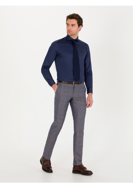 Erkek Lacivert Slim Fit Uzun Kollu Basic Gömlek 50268927-VR033