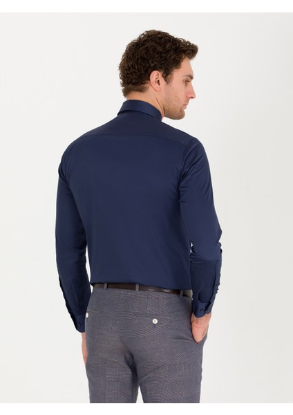 Erkek Lacivert Slim Fit Uzun Kollu Basic Gömlek 50268927-VR033