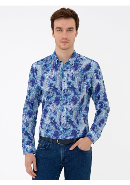 Erkek Lacivert Slim Fit Uzun Kollu Gömlek 50233371-VR033
