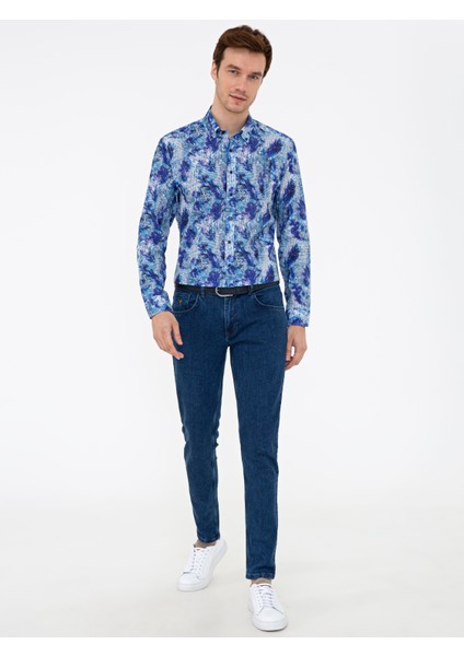 Erkek Lacivert Slim Fit Uzun Kollu Gömlek 50233371-VR033