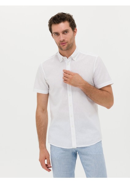 Erkek Beyaz Slim Fit Keten Karışımlı Kısakol Gömlek 50269570-VR013 modelleri