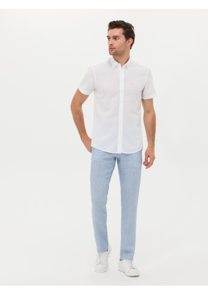 Erkek Beyaz Slim Fit Keten Karışımlı Kısakol Gömlek 50269570-VR013 fırsatları