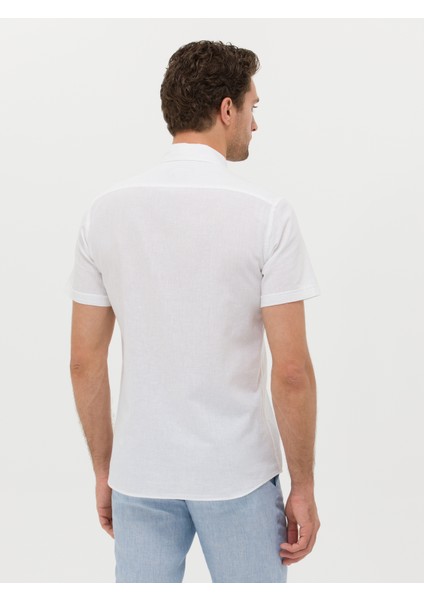 Erkek Beyaz Slim Fit Keten Karışımlı Kısakol Gömlek 50269570-VR013 indirimleri