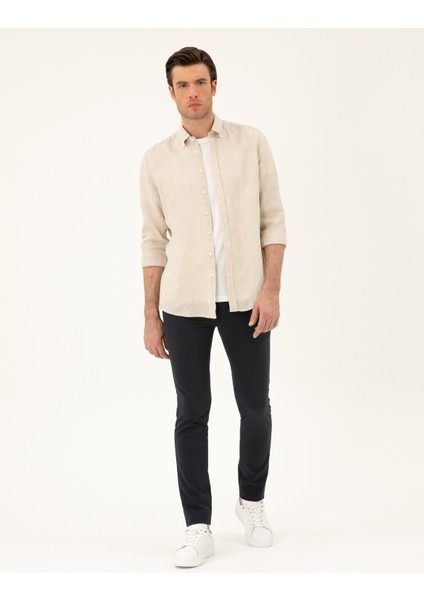 Erkek Bej Regular Fit %100 Keten Gömlek 50284823-VR011