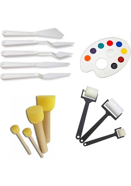 Resim Sanat Malzemeleri Rulo Ponpon Spatula ve Palet Seti