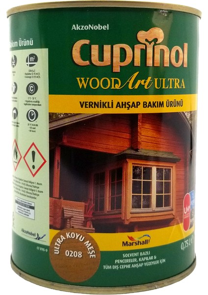 Woodart Ultra Solvent Bazlı Vernikli Ahşap Koruyucu 0,75 Lt Koyu Meşe