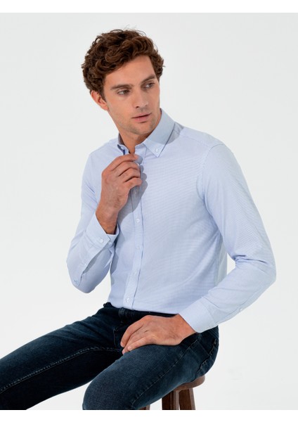 Erkek Mavi Slim Fit Uzun Kollu Gömlek 50257192-VR036