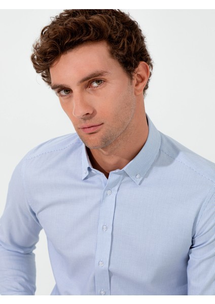 Erkek Mavi Slim Fit Uzun Kollu Gömlek 50257192-VR036