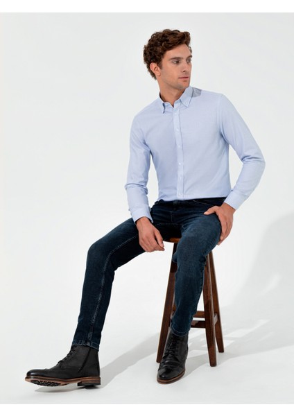 Erkek Mavi Slim Fit Uzun Kollu Gömlek 50257192-VR036