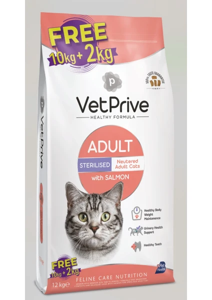 Vetprive ,yetişkin Kedi Kısır Somon 10+2kg (Bonus Paket)