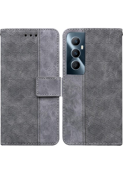 Realme C65 4g Için Flip Case Geometrik Kabartmalı Cüzdan Kapak Çevirin Folio Pu (Yurt Dışından)