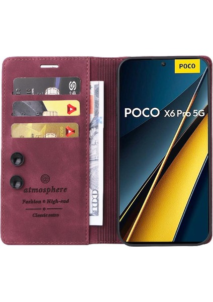 Xiaomi Poco X6 Pro Flip Kapak Için Flip Case Darbeye Deri Kılıf (Yurt Dışından)