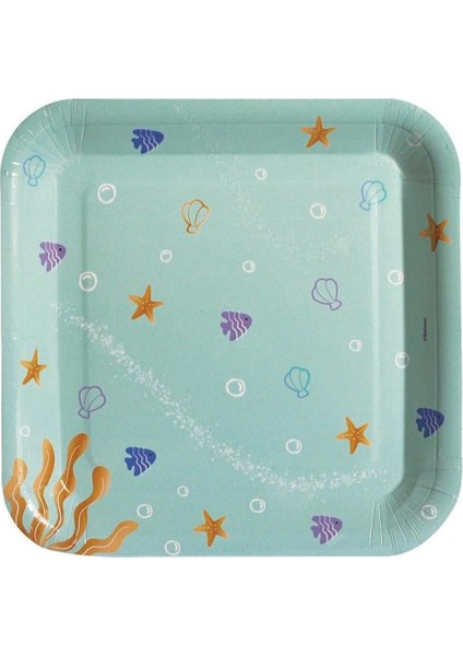 Pırıltı Denizkızı Temalı Kare Tabak 18 cm (8 Adet)