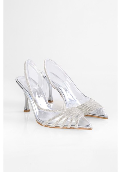 Kadın Junie Gümüş Parlak Şeffaf Biyeli Taşlı Topuklu Ayakkabı fiyatları