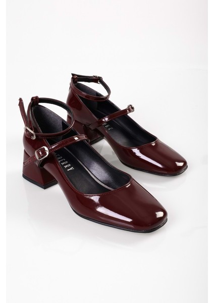 Kadın Linnie Bordo Rugan Kalın Topuklu Ayakkabı