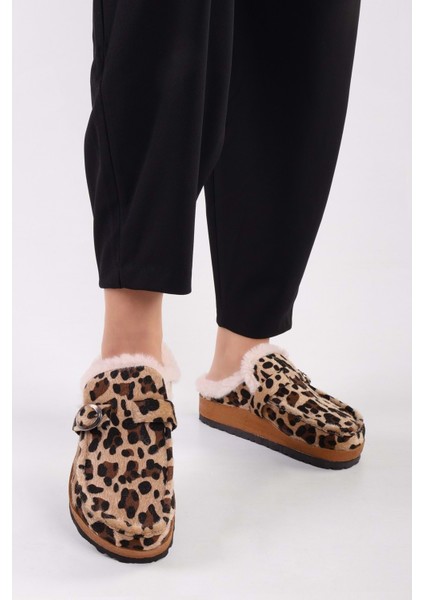 Kadın Softie Leopar Süet Içi Tüylü Düz Terlik