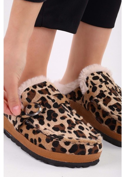 Kadın Softie Leopar Süet Içi Tüylü Düz Terlik