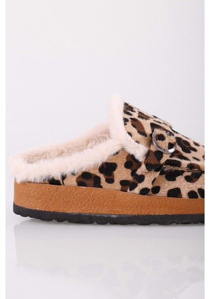 Kadın Softie Leopar Süet Içi Tüylü Düz Terlik