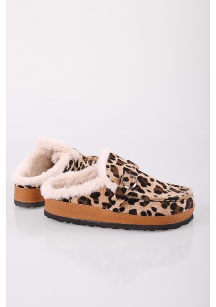 Kadın Softie Leopar Süet Içi Tüylü Düz Terlik