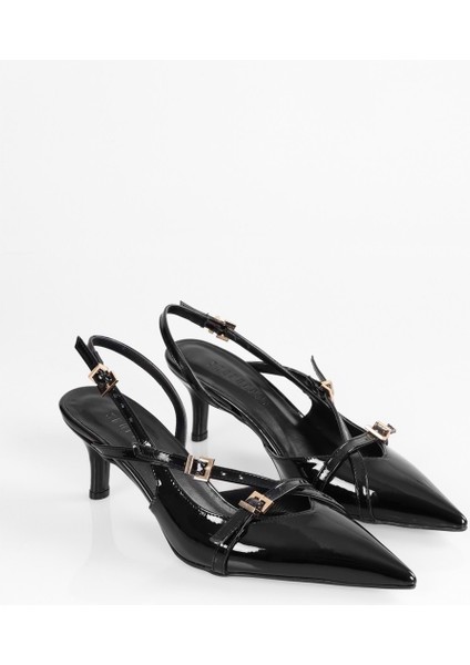 Kadın Lover Siyah Rugan Kemerli Tokalı Sivri Stiletto fiyatları