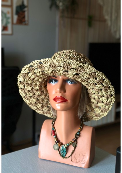 İki Renkli El Örgüsü Hasır Plaj Şapkası fiyatları