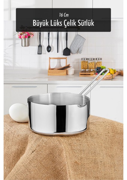 16 cm Büyük Boy Lüx Paslanmaz Çelik Sütlük & Sosluk & Kaçerola