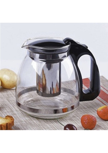 Cam Demlik 1500 ml, Çelik Süzgeçli, Renkli Çiçekli, Bitki ve Çay Demliği