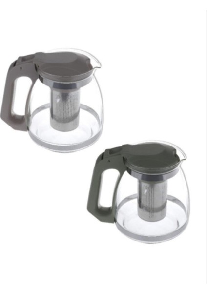Cam Demlik 1500 ml, Çelik Süzgeçli, Renkli Çiçekli, Bitki ve Çay Demliği