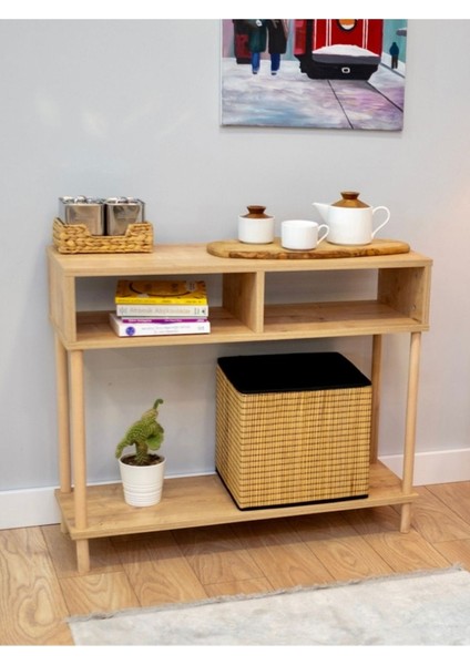 2 Yıl Ahşap Ayaklı Dresuar Dekoratif Raflı Kahve Köşesi Konsol Modern Çok Amaçlı Raf - Safir Meşe 9 fiyatları