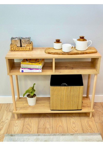 2 Yıl Ahşap Ayaklı Dresuar Dekoratif Raflı Kahve Köşesi Konsol Modern Çok Amaçlı Raf - Safir Meşe 9 modelleri