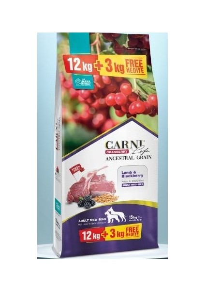 Life Köpek Kuzu Yaban Mersinli Yetişkin Medium Maxi 12 + 3 kg Avantajlı Paket