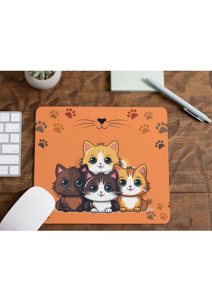 Yavru Kediler ve Patileri Hayvanseverler Için Hediyelik ve Günlük Kullanıma Uygun Dikdörtgen Baskılı Mouse Pad