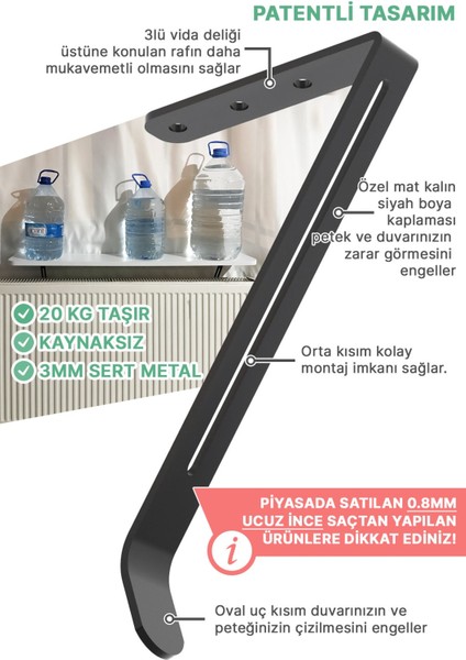 Metal Montajsız Petek Üstü Uçan Raf Dresuar Kalorifer Peteği Rafı Kitaplık 100 x 18 cm Gold Çam Ova modelleri