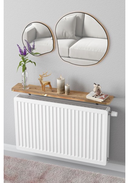 Metal Montajsız Petek Üstü Uçan Raf Dresuar Kalorifer Peteği Rafı Kitaplık 100 x 18 cm Gold Çam Ova indirimleri