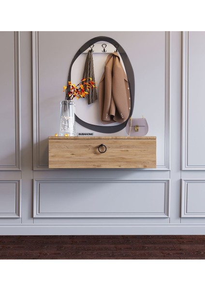 Iskandinav 80 cm Duvara Monte Ahşap Makyaj Masası, Organizatör, Modern Mdf Dresuar, Dar Giriş Masas