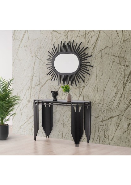 82 cm Metal Lüks Dresuar Aynalı Set Elektrostatik Boyalı Mat Siyah Dresuar Ayna 120CM Kalın Boru Me