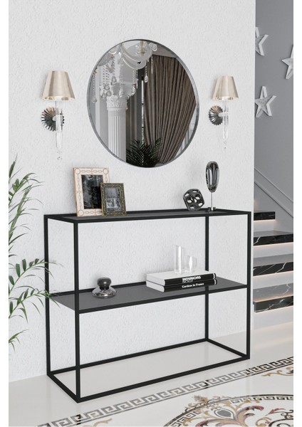 Raflı Helena Temperli Füme Camlı Metal Dresuar 40X100 Modern 40 x 100 Metal 100 cm Gri Modern 82 cm