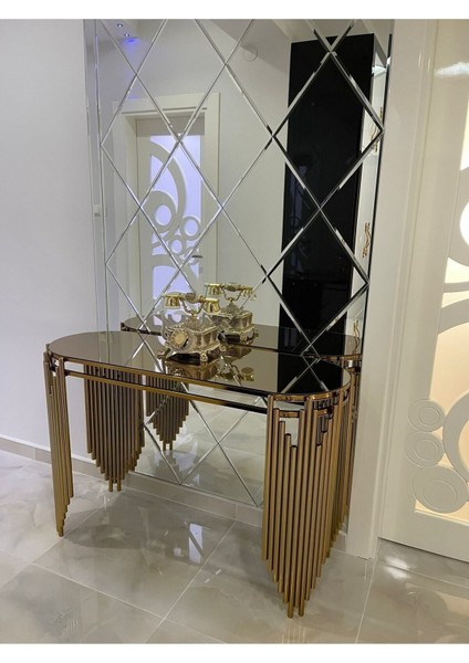 Metal Piyano Model Lüx Dresuar Gold Paslanmaz Kararmaz Metal 1 Yıl Modern Aynalı 80 x 140 80 cm Alt