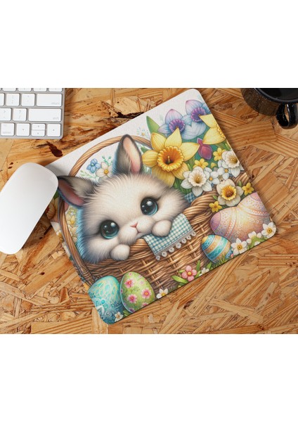 Sepetteki Paskalya Tavşanı ve Yumurtaları Dikdörtgen Baskılı Hediyelik ve Günlük Kullanıma Uygun Mouse Pad fiyatları
