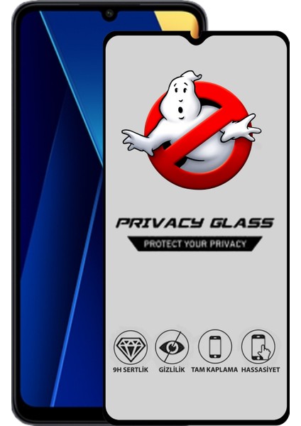 Xiaomi Poco C65 Tam Kaplayan Privacy Hayalet Temperli Ekran Koruycu Cam