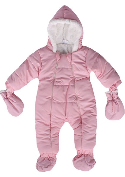 Kız Bebek Pembe Içi Peluş Ayaklı Eldivenli Kozmonot Tulum