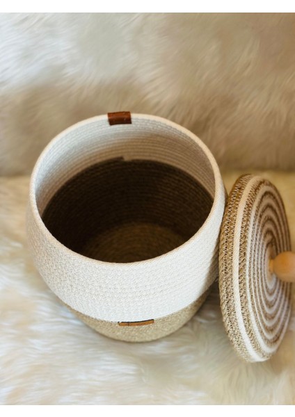 El Yapımı Kapaklı Bambu Kulplu Hasır Düzenleyici Sepet Ekru / Tek Ebat fiyatları