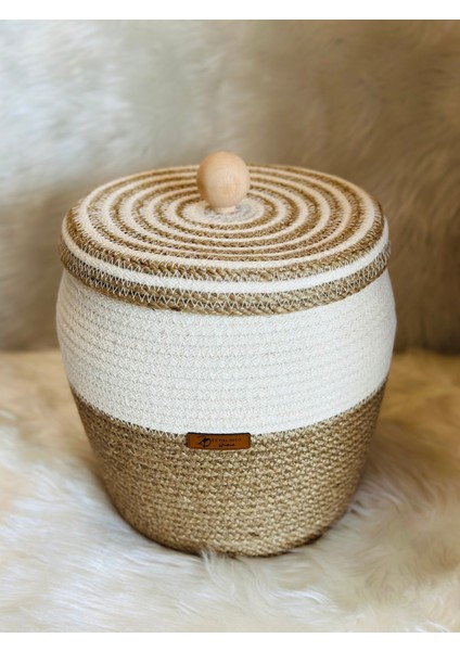 El Yapımı Kapaklı Bambu Kulplu Hasır Düzenleyici Sepet Ekru / Tek Ebat modelleri