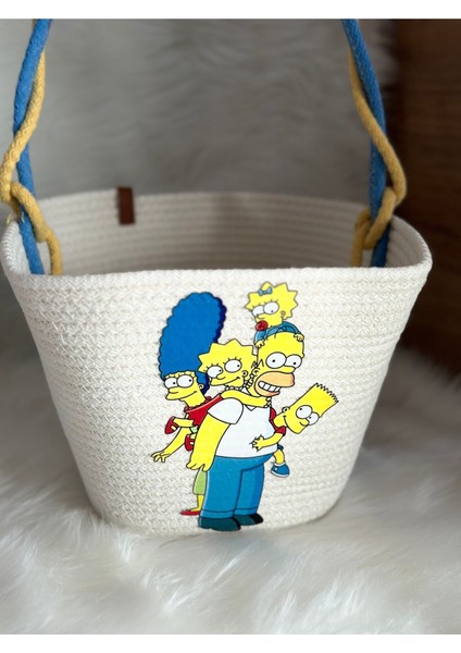 El Yapımı Simpsonlar Baskılı Düzenleyici Sepet Ekru / Tek Ebat fiyatları