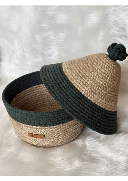 30X23 El Yapımı Hasır Yeşil Kapaklı Sepet, Çok Amaçlı Sepet, Düzenleyici Sepet Hasır / Tek Ebat modelleri