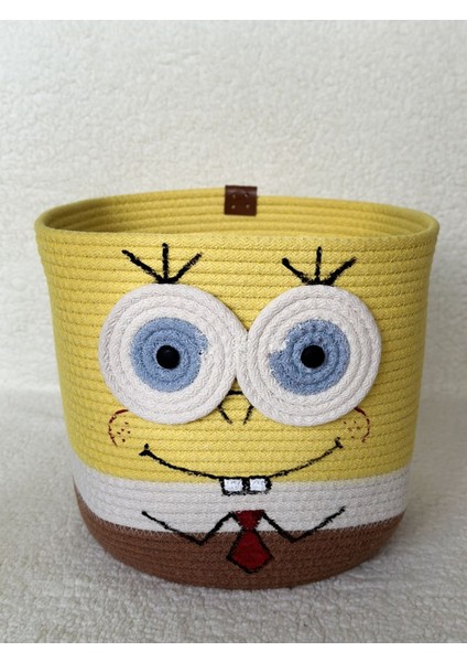 28X25 El Yapımı Sünger Bob Düzenleyici Oyuncak Sepeti, Düzenleyici Sepet, Çok Amaçlı Sepet Sarı / Tek Ebat
