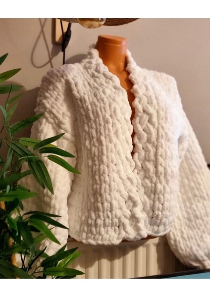 Beyaz Puffy Polar Chunky Hırka Ceket Beyaz / Standart